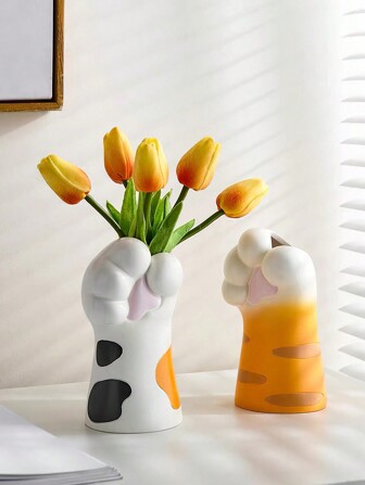 1 pieza Jarrón con forma de gato de dibujos animados lindo, hecho de material de poliresina de colores, para decoración de sala de estar, puede usarse para arreglos florales en el escritorio, decoración de la sala de estar, soporte de bolígrafos y almacenamiento de brochas
