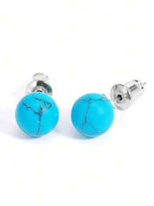 1 Par de pendientes de aro de cristal de piedra natural, bola redonda de cuarzo rosa, amatista de 8 mm, color plateado, joyería de moda simple para mujeres y niñas
