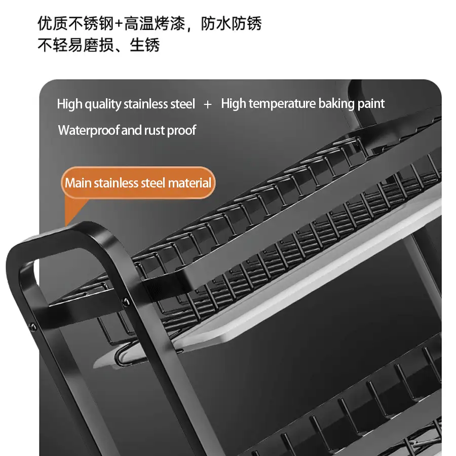 1套2層黑色不鏽鋼餐具架,廚房水槽碗盤架,多功能可調節碗碟架,檯面碗盤餐具收納架,碟碗架,排水架,帶餐具支架的碗盤瀝水架