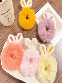 1 件装韩式可爱毛绒兔耳朵发带蓬松高弹力发髻发箍适合秋冬季 - 藍色 - 查看 5