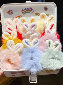 1 件装韩式可爱毛绒兔耳朵发带蓬松高弹力发髻发箍适合秋冬季 - 藍色 - 查看 6