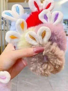1 件装韩式可爱毛绒兔耳朵发带蓬松高弹力发髻发箍适合秋冬季 - 藍色 - 查看 2