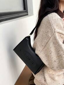 Solid Color Minimalist Lightweight Shoulder Bag - Black - View 4