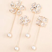1set/4pcs Women's Simple Faux Pearl & Rhinestone Decor Round Ball Shaped Banquet Brooch