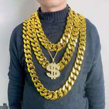 3/1pc European & American COS Hip Hop CCB Exaggerated Necklace, Big Gold Chain, Plastic Imitation Gold Performance Festival Prop Chain Set