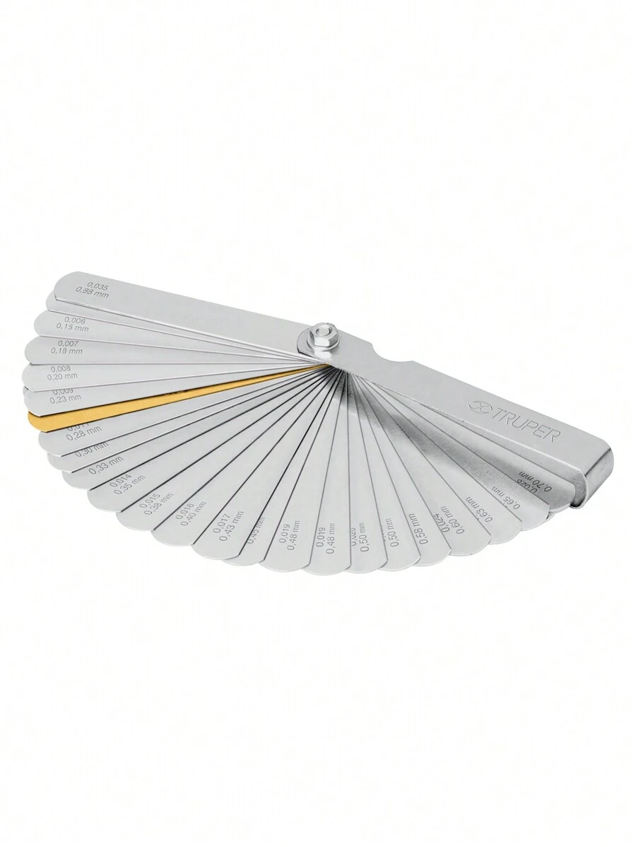 TRUPER Calibrador de Bujías y Válvulas, 32 Hojas std / mm, Cuerpo de Acero - Gris Claro - Ver 1