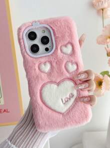 A And Beautiful Embroidered Love Plush Mobile Phone Case Compatible With Apple*Huawei*Samsung*Xiaomi*Redmi*Oppo*Vivo