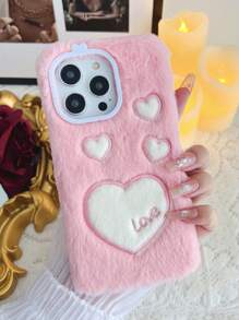 A And Beautiful Embroidered Love Plush Mobile Phone Case Compatible With Apple*Huawei*Samsung*Xiaomi*Redmi*Oppo*Vivo