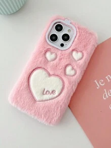 A And Beautiful Embroidered Love Plush Mobile Phone Case Compatible With Apple*Huawei*Samsung*Xiaomi*Redmi*Oppo*Vivo