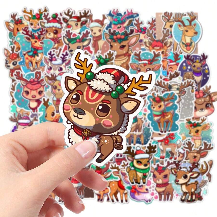 一組聖誕麋鹿貼紙-防水貼紙適用於筆記型電腦、水瓶、滑板、電腦和手機-是女性、成年人、學生和員工的絕佳聖誕禮物(80張)