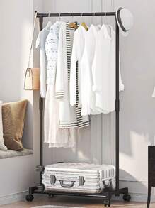 1pc Single Rod Thickened Freestanding Metal Coat Rack With Hooks And Wheels For Indoor Storage And Organization - Black - View 3