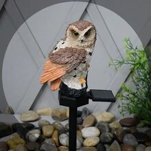 戶外太陽能貓頭鷹造型地面插入樹脂工藝花園裝飾燈 - 棕色 - 查看 2