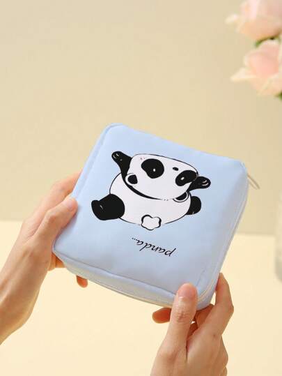 Cartoon Panda Pattern Sanitary Pad Storage Bag, Back To School Supplies, Shopping Discount
