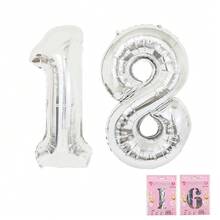 2入組(缺省)、32吋氣球,銀色數字氣球,生日/週年慶派對裝飾,鋁箔氣球,生日慶祝裝飾,房間裝飾,派對現場布置 - 銀色 - 查看 6