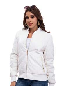 Bomber Jacket With Quilted Zipper - 白色 - 查看 4