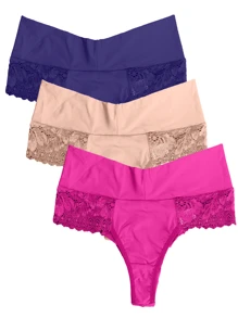 Kit 6 Double String Panties Polyamide High Waist Comfort String Panties Lace Ref.725 - Nhiều màu - Xem 7