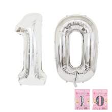 2入組(缺省)、32吋氣球,銀色數字氣球,生日/週年慶派對裝飾,鋁箔氣球,生日慶祝裝飾,房間裝飾,派對現場布置 - 銀色 - 查看 1