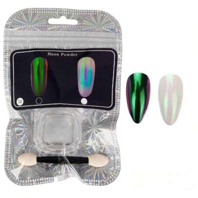 1pz Efecto polvo de uñas con Neón Iridiscente Unico + Aplicador 5#
