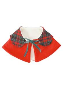 Christmas Pet Cloak, Red Festive Christmas Decorative Tie-Up Dog Cloak, Christmas Plaid Decor Cat & Dog Cloak