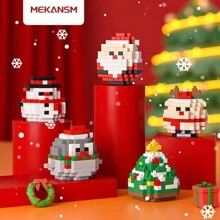 Children's Christmas Assembling Toy Building Block Set, Santa Claus, Snowman, Christmas Tree Cartoon Toy, Holiday Gift/Desktop Decor