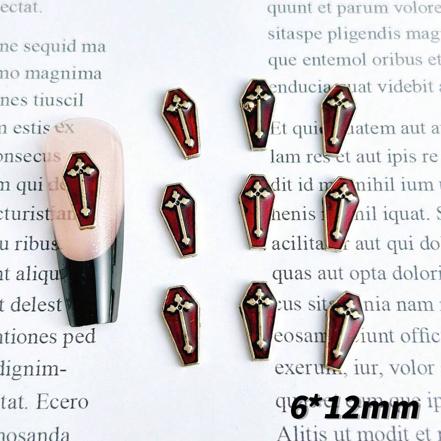 10入組復古盾牌&設計金色diy指甲藝術裝飾,合金材質