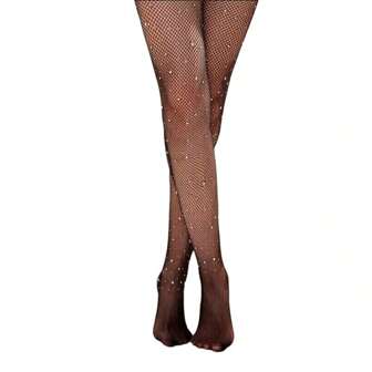 Medias de red con diamante de imitación