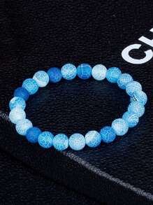 1入組藍色風化瑪瑙圓珠手鍊，男女適用的日常配飾 - 藍色 - 查看 1