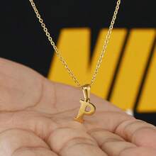 1入流行時尚不鏽鋼字母吊墜項鍊，DIY字母吊墜項鍊，名字定制禮物 A-Z字母吊墜女士項鍊 - 金黃色 - 查看 4