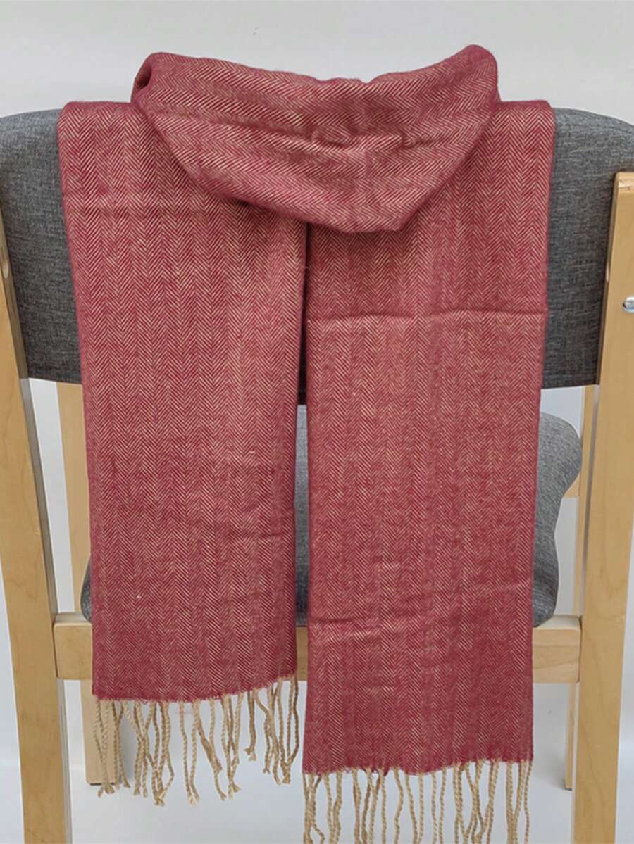 1條190x30公分經典防風戶外圍巾,流行男女通用方格圖案帶流蘇圍巾,適用於冷氣房和所有季節,保暖,重量120克,多種顏色可選:紅色、粉色、黑色、白色、米色,非常適合戴頭巾 - 中紫紅色 - 查看 1