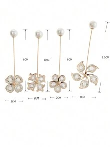 1set/4pcs Women's Simple Faux Pearl & Rhinestone Decor Round Ball Shaped Banquet Brooch