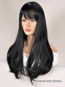 kanuosi Cabello Rizado Ondulado Largo Negro De 65 Cm Con Flequillo - Negro - Ver 2