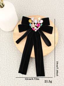 1入黑色復古風格天鵝絨緞帶,配色彩色鑲嵌心形裝飾胸針/別針,適合日常穿著、派對和聚會 - 黑色 - 查看 3