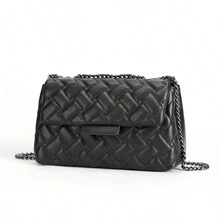 歐美風格彩虹PU皮革拼色鍊條肩背手提包，時尚街頭晚禮服包 - 黑色 - 查看 2