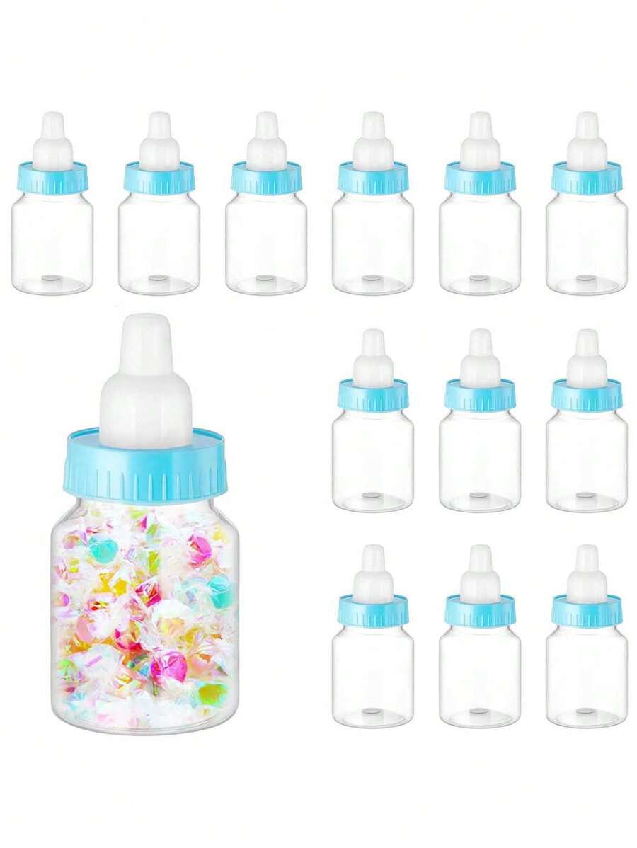 12 piezas Bote de caramelos con forma de biberón, caja de recuerdos, caja de regalo de primer cumpleaños del bebé, caja de regalo de festival, bolsas de regalo para fiestas de boda y cumpleaños, suministros para bodas y cumpleaños, decoraciones para el hogar y fiestas - Azul - Ver 1