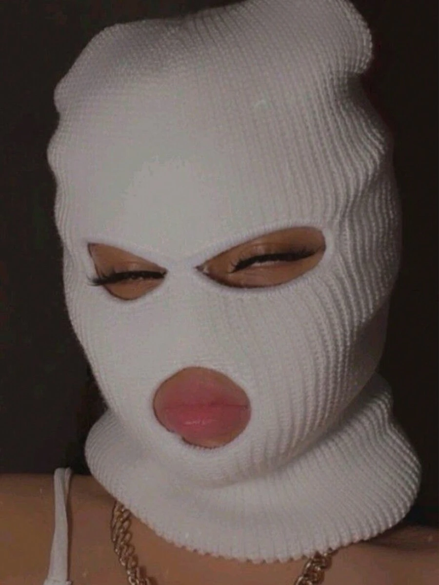 1pc Unisex Hip-Hop 3-Hole Knit Balaclava Beanie, Warm Knit Hat Suitable For Daily Wear In Autumn And Winter Halloween - White - View 1