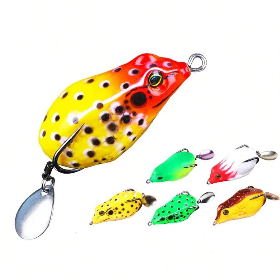 6PCS Floating Frog Lures Fishing Lures with Double Sharp Hooks Baits Simulation Frog Snakehead Killer Lures - Green - View 1