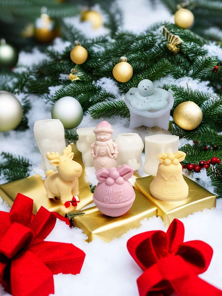 1 pezzo Stampo natalizio a forma di campana, pupazzo di neve, renna, frutta natalizia, pupazzo di neve fuso per decorazioni FAI DA TE in cera, gesso, resina, silicone - Bianco - Visualizzare 1