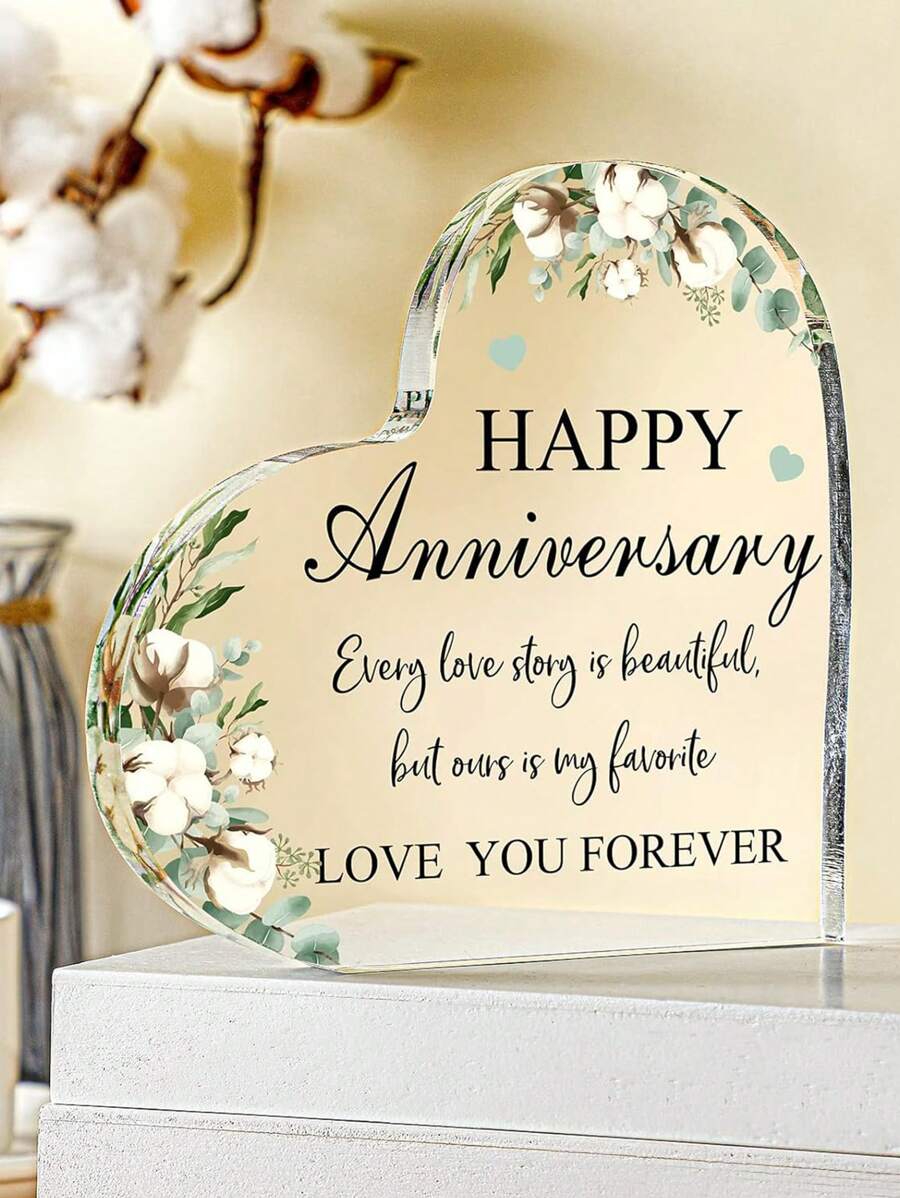 送给她的最佳周年纪念礼物，送给女士的周年快乐礼物，婚礼/情人节亚克力心形礼物，送给她、他、夫妇、妻子、丈夫、女朋友、男朋友