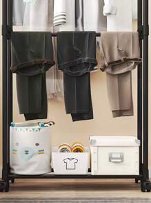 1pc Single Rod Thickened Freestanding Metal Coat Rack With Hooks And Wheels For Indoor Storage And Organization - Black - View 5