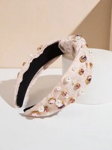 1件女士閃爍布料寶石和珍珠裝飾派對發箍 - 粉色 - 查看 4