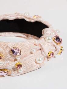 1件女士閃爍布料寶石和珍珠裝飾派對發箍 - 粉色 - 查看 5