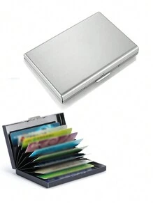 1pc Stainless Steel Metal Card Holder, 10 Card Slots Accordion Style Card Case - Silver - View 1