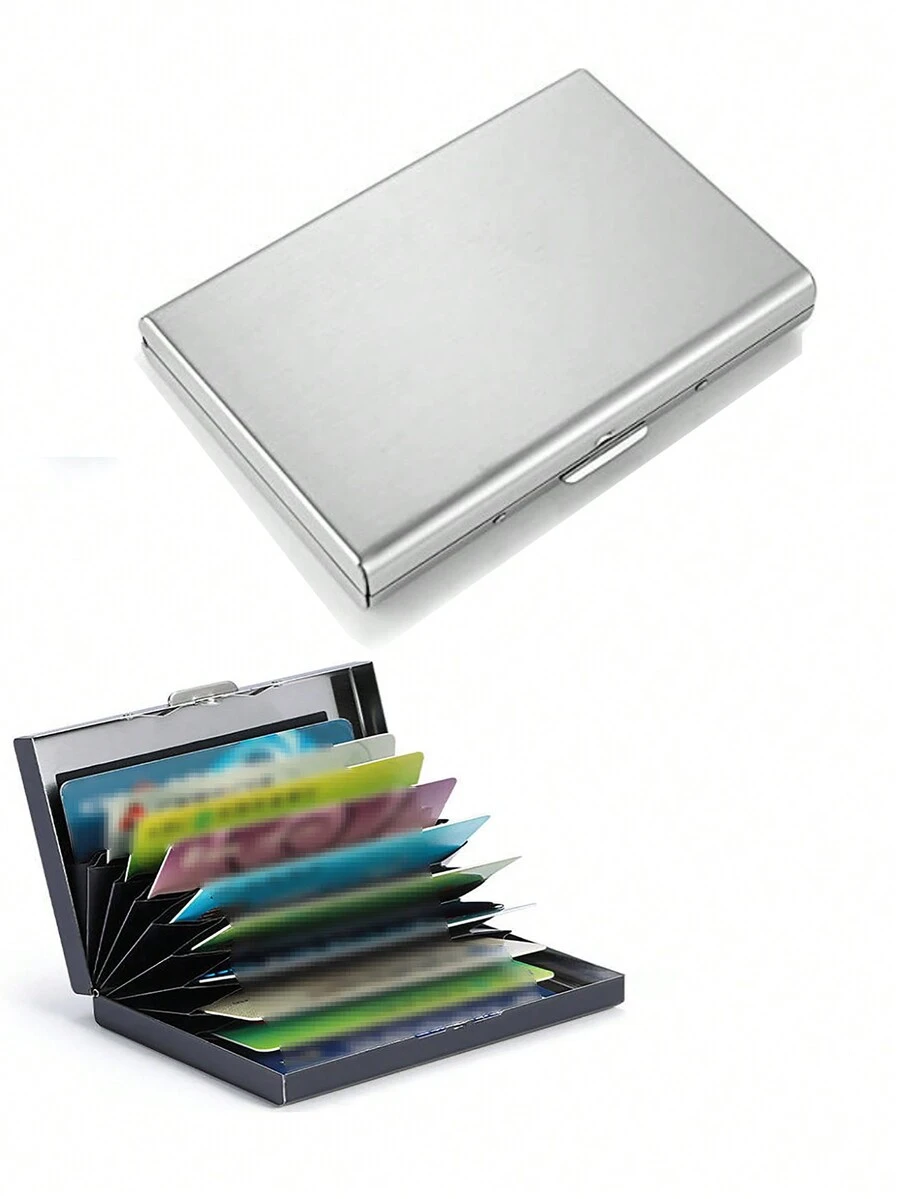 1pc Stainless Steel Metal Card Holder, 10 Card Slots Accordion Style Card Case - Silver - View 1
