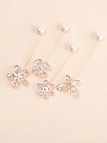 1set/4pcs Women's Simple Faux Pearl & Rhinestone Decor Round Ball Shaped Banquet Brooch