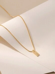 SYMFNY 1個925銀光澤矩形字母吊墜項鍊,搭配盒狀鏈,男女適用,日常佩戴及作為禮物 - 金黃色 - 查看 3
