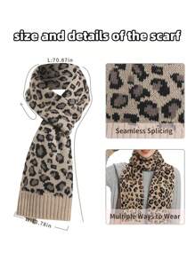 3入組時尚豹紋女士冬季滑雪帽套裝,配有毛球針織帽、圍巾、觸控手套,適用於滑雪、聖誕和萬聖節禮物 - 米色 - 查看 7