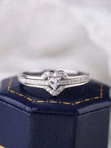 Bague forme de cœur en platine plaqué argent sterling 925, bague de conception de cœur creux, bague de luxe à la mode simulée en moissanite et zircone, cadeau de la Saint-Valentin, boîte-cadeau aléatoire