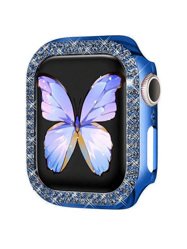 1 Stück Damen Glitzernde Doppelreihen Strass Cut Out Schutzabdeckung für Apple Watch 38/42/40/41/44/45/56/49mm Serie 11/10/9/Ultra/Se/8/7/6/5/4/3, modischer Sturz- und Kratzschutz für die Uhr