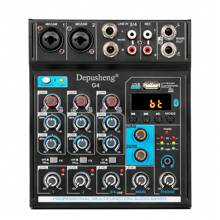 Depusheng G4 4 Channel Audio Mixer, Mini Portable Sound Mixer Console with USB, Portable Digital Sound Interface for USB PC Recording - Black - View 1
