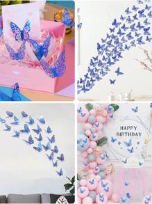 36 Pieces Colorful Three-Dimensional Hollow Butterflies Stickers For Art Home Party Wall Decoration Background Wall - 藍色 - 查看 5